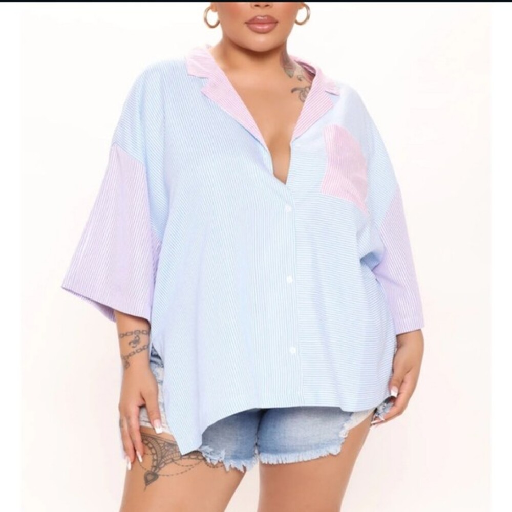 Multicolor Oversized Short Sleeve Stripe Shirt